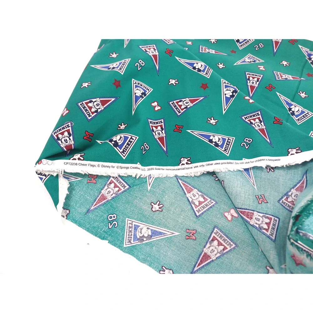 Cheer Flags Mickey Minnie Springs Disney Green Cotton Fabric 1 Pc 50